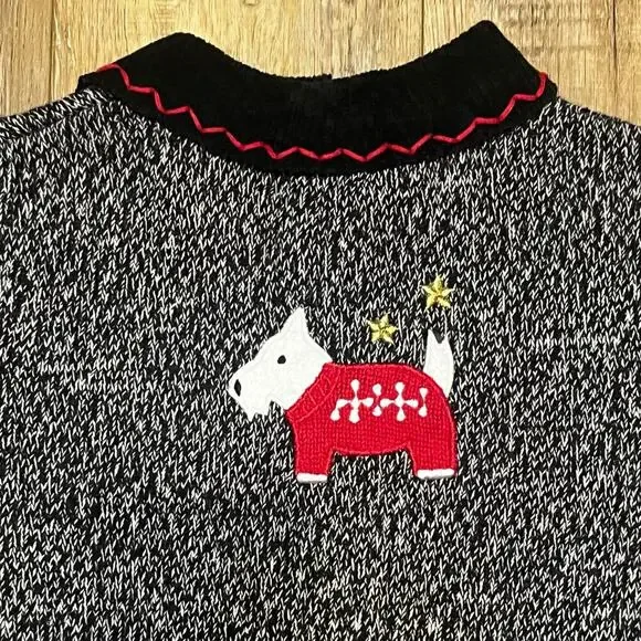 NWT Designer Originals Scottie Dog Holiday Knit Cardigan Sweater Sz M Embroidery - Picture 5 of 9